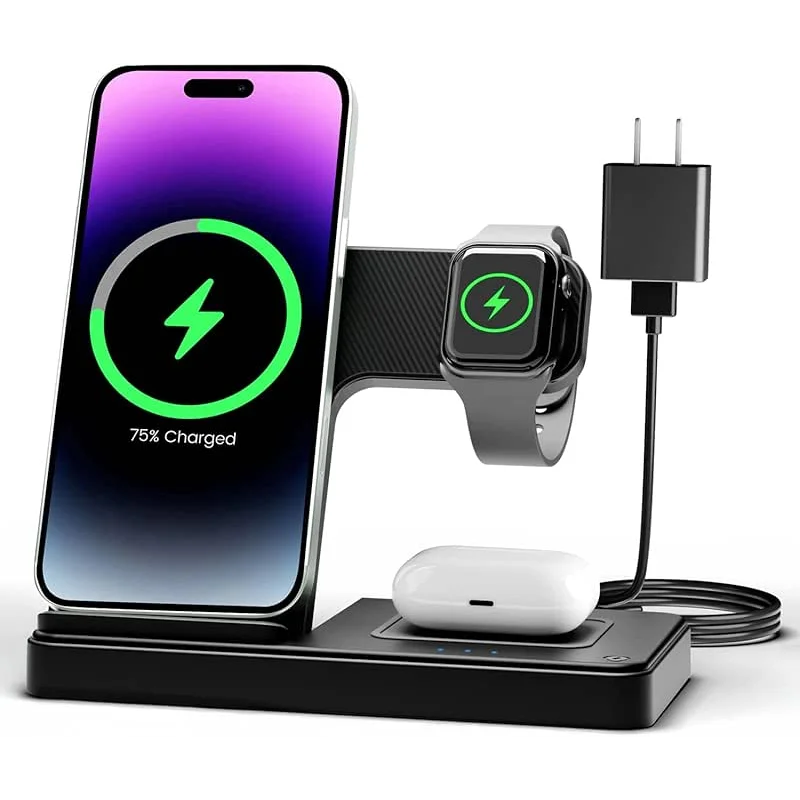 Wireless Charger iPhone Charging Station: 3 in 1 Charger Stand Multiple Devices for Apple - iPhone 17 16e 16 15 14 Pro Max 13 12 11 - Watch 10 9 8 7 6 5 4 3 2 SE and Ultra Series - Airpods 4 3 Pro