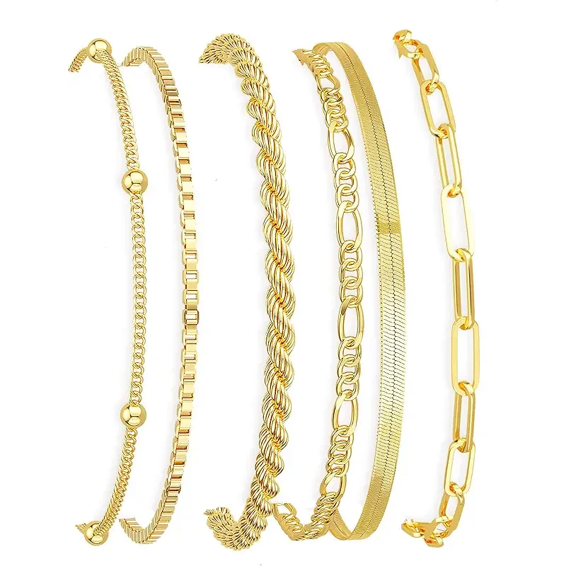 DEARMAY Gold Bracelets for Women Waterproof, 14K Gold Plated Jewelry Sets Trendy Thin Dainty Stackable Cuban Link Paperclip Chain Bracelet Pack Fashion Accessories Gifts for Womens