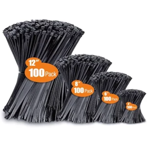 Zip Ties Assorted Sizes(4”+6”+8”+12”), 400 Pack, Black Cable Ties, UV Resistant Wire Ties by ANOSON