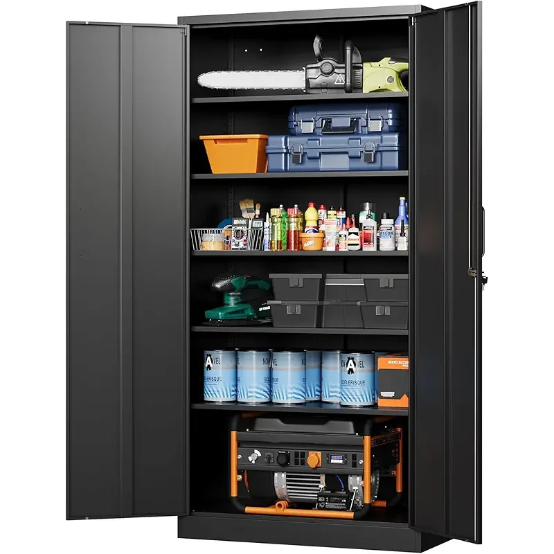 Letaya Metal Garage Storage Cabinets with Lock-72 Tall Tool Organizer Steel Lockers, 5 Adjustable Layers Shelves for Home,Office,Warehouse,Garage,(Black-72“)