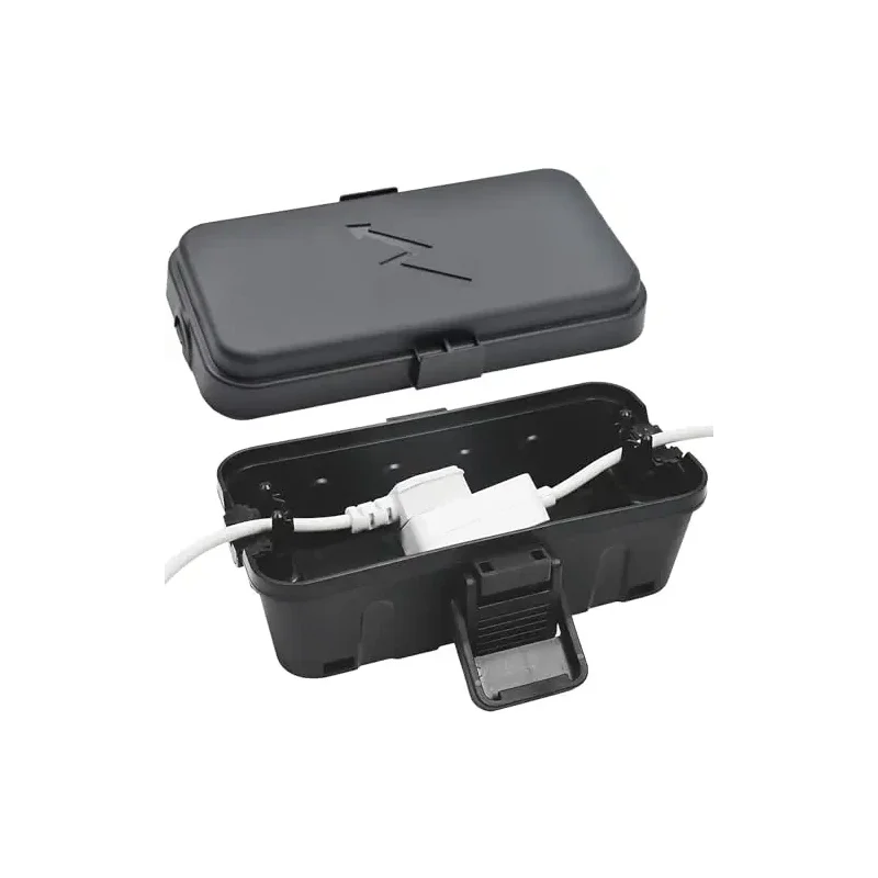 Hrensaw Small Weatherproof Electrical Connection Box(Inner 5.5 x 3 x 2.2inch),Outdoor Electrical Box,Waterproof Extension Cord Covers for Plug, Extension Cables, Holiday Lights,Black