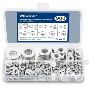 900 Pcs Stainless Steel Flat Washers for Screws, 304 Stainless Steel, Assorted Sizes (M2 M2.5 M3 M4 M5 M6 M8 M10 M12) for Industrial Use, Washers for Bolts
