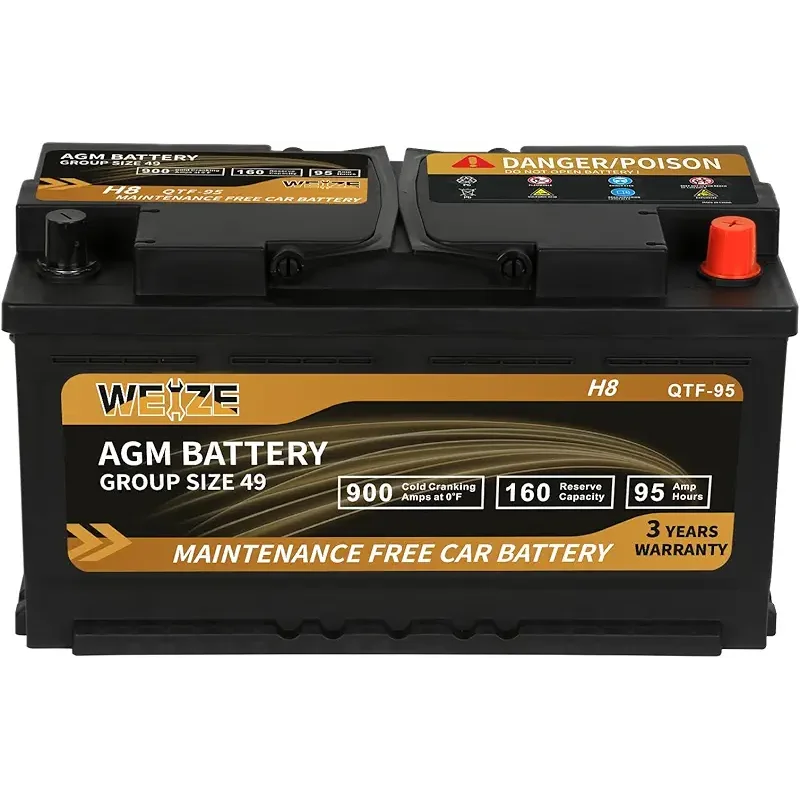 Weize Platinum AGM Battery BCI Group 49-12v 95ah H8 Size 49 Automotive Battery, 160RC, 900CCA, 36 Months Warranty, Dimensions 13.9" L x 6.89" W x 7.48" H