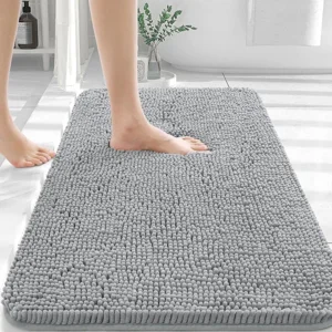 OLANLY Bathroom Rugs 30x20, Extra Soft Absorbent Chenille Bath Rugs, Rubber Backing Quick Dry, Machine Washable Bath Mats for Bathroom Floor, Tub and Shower, Home Decor Accessories, Light Grey