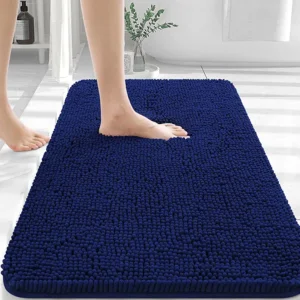 OLANLY Bathroom Rugs 30x20, Extra Soft Absorbent Chenille Bath Rugs, Rubber Backing Quick Dry, Machine Washable Bath Mats for Bathroom Floor, Tub and Shower, Home Decor Accessories, Navy