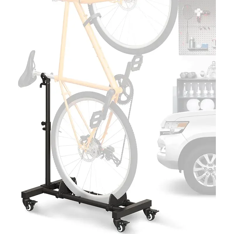 Vertical Bike Stand, Freestanding Bike Rack Garage Storage Upright Bicycle Floor Stand Indoor Bike Holder with Adjustable Height for Garage & Apartment - for Wheels Sizes up to 29”