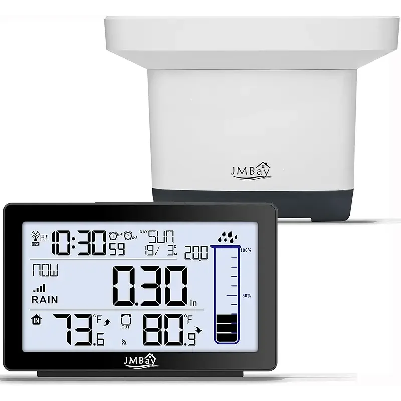 Digital Rain Gauge Outdoor with Thermometer, Self-Emptying Wireless Rain Gauges Outdoors Best Rated, High Precision Electronic Remote Rain Collector, Freeze Proof Automatic Rain Measure Gauge for Yard