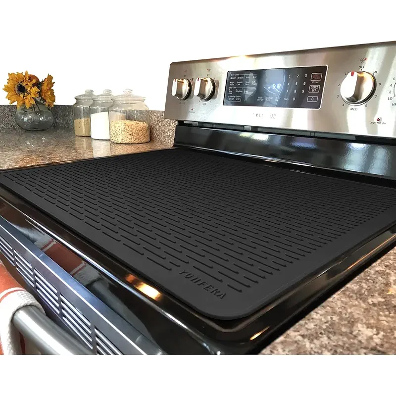 Stove Top Cover for Electric Stove - Silicone Stove Mat for Glass Top, Glass Cooktop Protector For Kitchen,Multi-functional Oven Covers for Electric Stove (Black,28 x 20)
