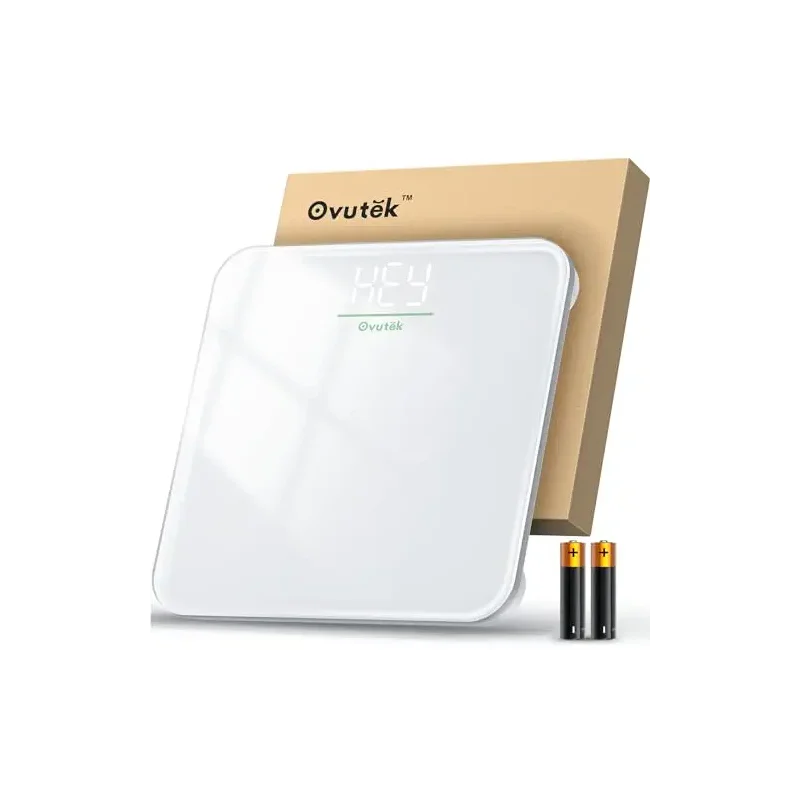 Ovutek Bathroom Scale for Body Weight, Highly Accurate Digital Weighing Machine for People, Upgraded Batteries Included, Compact Size, LED Display, Physician Scale with Sturdy Tempered Glass, 400lb
