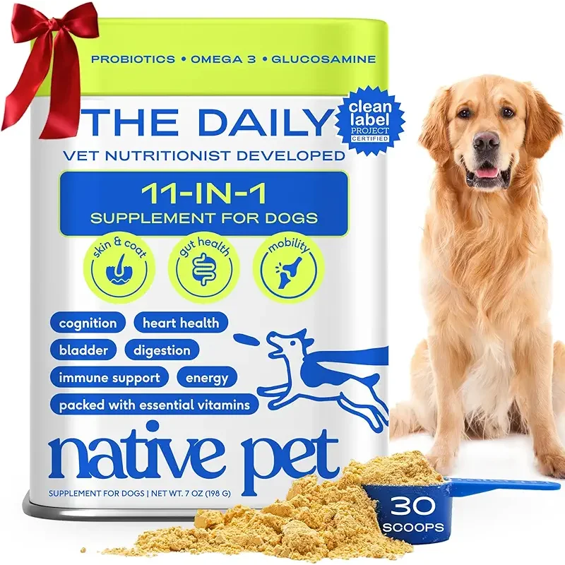 Native Pet Dog Vitamins & Supplements - 11-in-1 Vitamin Powder for Dog Food Topper - Collagen, Glucosamine, Probiotics, Omega & More- Supports Healthy Gut, Mobility & Overall Health - 30 Scoops