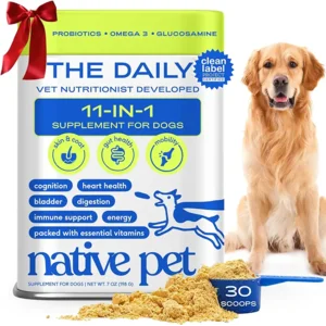 Native Pet Dog Vitamins & Supplements - 11-in-1 Vitamin Powder for Dog Food Topper - Collagen, Glucosamine, Probiotics, Omega & More- Supports Healthy Gut, Mobility & Overall Health - 30 Scoops