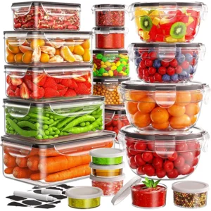 40 PCS Food Storage Containers with Lids Airtight (20 Lids &20 Containers) - Leakproof Meal-Prep Containers for Kitchen Storage Reusable Plastic Microwave/Dishwasher Safe with Labels & Pen