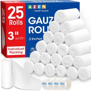 AZEN 25 Pack Gauze Rolls Bandages, 3 in x 4.1 Yards, Premium Medical Supplies & First Aid Supplies, Bandage Wrap Vet Wrap, Mummy Wraps