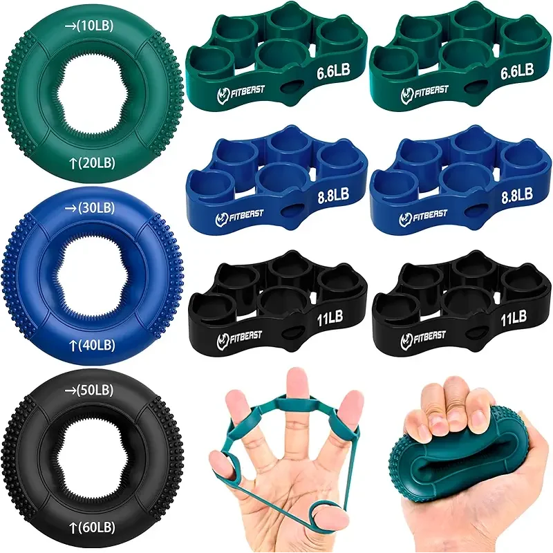 FitBeast Grip Strength Trainer, Finger Exerciser, Forearm Strengthener 9-Piece Kit, Hand Grip Strengthener Targeted Strength, Relief & Recovery