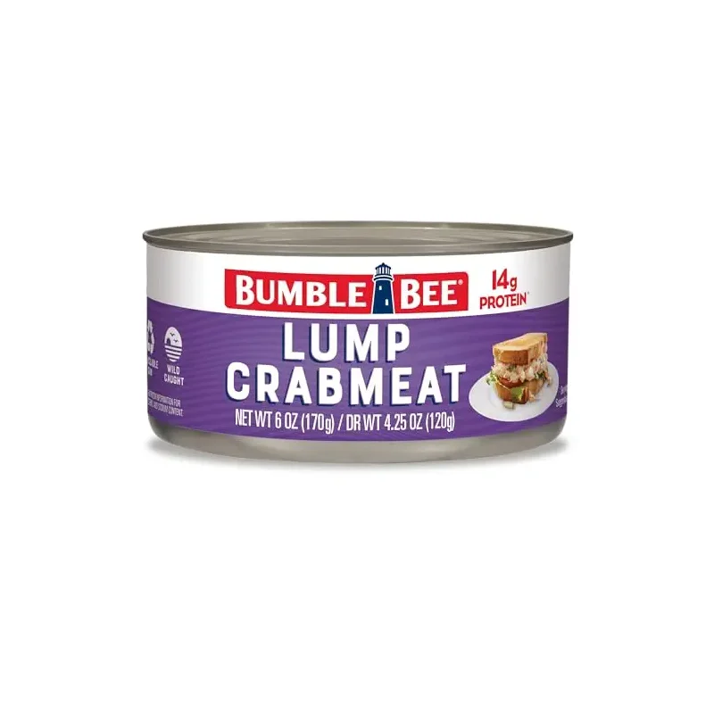 Bumble Bee Lump Crab Meat, 6 oz Can - 14g Protein & 1g Carb Per Serving - Wild Caught, Small Chunks, Drain Before Use - Packaging May Vary