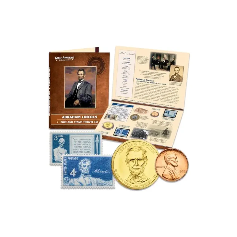 Abraham Lincoln Tribute Coin and Stamp 4-Piece Set with Holder