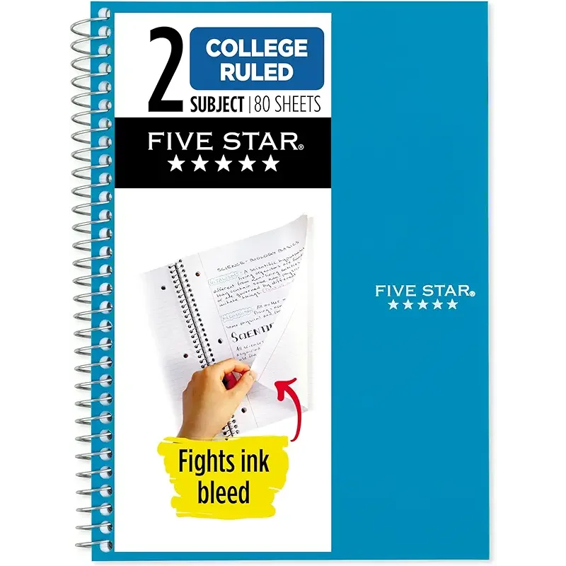 Five Star Spiral Notebook, 2 Subject, College Ruled Paper, 6" x 9-1/2", 80 Sheets, Fights Ink Bleed, Water Resistant Cover, Tidewater Blue (840029CG1-ECM)