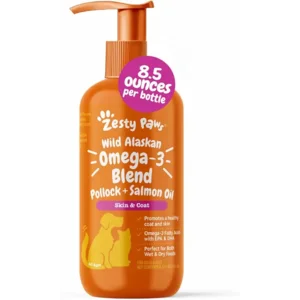 Zesty Paws Wild Alaskan Omega-3 Blend Pollock + Salmon Oil for Dogs and Cats- Skin and Coat Support, Omega 3 Supplement for Pets, 8.5oz