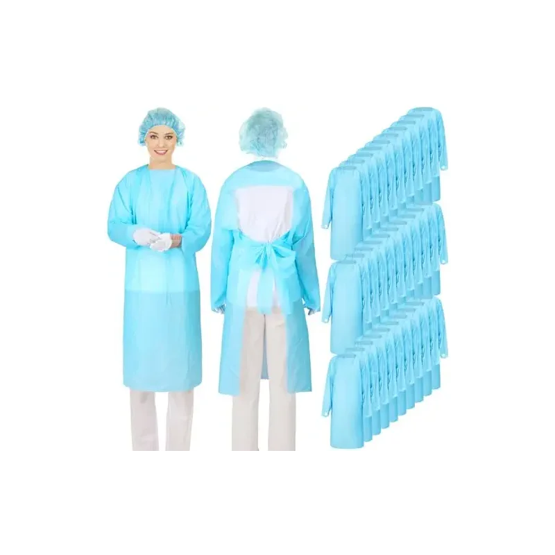 TrelaCo 30 Pack Isolation Gowns Disposable with Thumb Loops, Waist Ties, Sleeves, x Large 46 Inch Waterproof Cpe Blue Odorless PPE Disposable Gowns for Home Women Men Unisex Adult Labs (Blue)