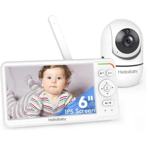 HelloBaby Baby Monitor 6" World First IPS Screen 30H Battery, Secure No WiFi, Pan Tilt Video Camera with Night Vision, VOX, 2-Way Talk, 1000ft, Portable Video Audio Monitor Ideal for Mom, Elderly, Pet