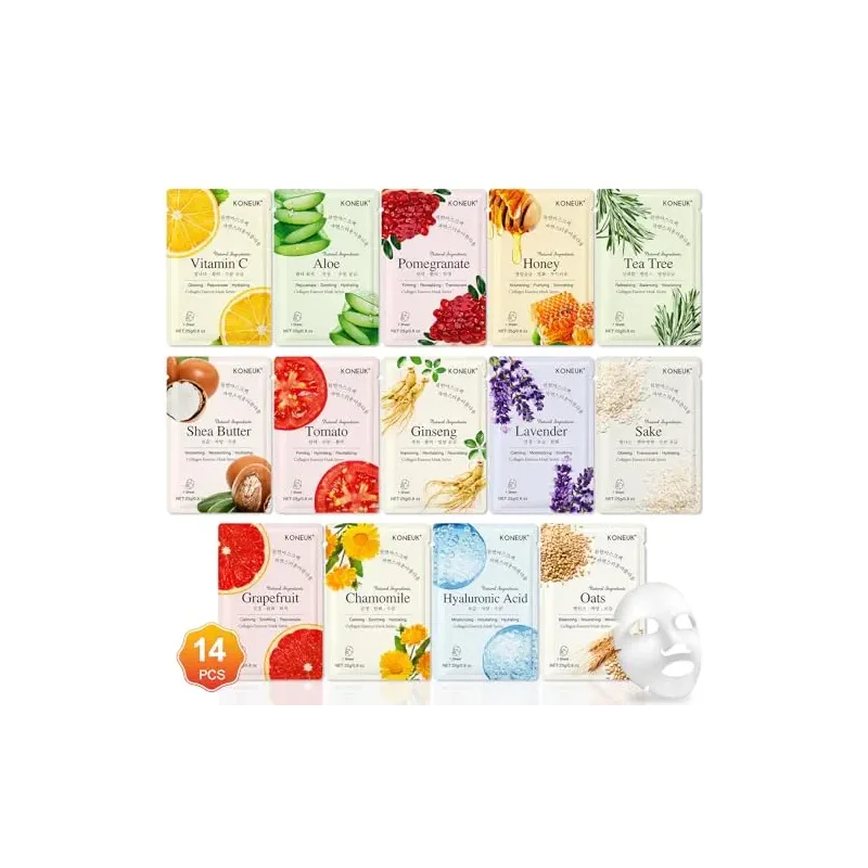 14 Pack Sheet Face Masks Skincare, Hydrating Face Masks Suitable for Dry Skin, Bulk Facial Mask Set for Women Skin Care, Face Mask Gifts Set for Face Spa
