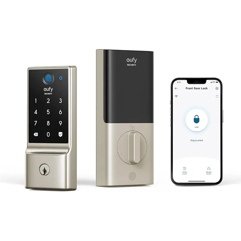 eufy Security Smart Lock C220, Fingerprint Keyless Entry Door Lock, Built-in Wi-Fi, App Remote Control, Front Door Smart Deadbolt, IP53 Waterproof, 8-Months Battery, Nickel