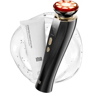 INIA 3-in-1 Red Light Therapy for Face and Neck Beauty Device for Puffiness & Skin Firming Skincare Tool (Black)