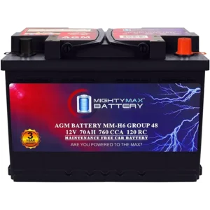 Mighty Max Battery MM-H6 Start and Stop Car BCI Group Size 48 12V 70 AH, 120RC, 760 CCA Rechargeable AGM Car Battery