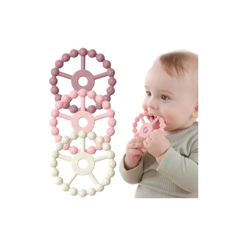 3 Pack Ring Teether Baby Infant Toys, Baby Essentials, Silicone Teething Ring Toys for Babies 6 Months, Seposeve Toddler Teethers 6-12 Months 12-24 Months, Infant Teething Relief, Purple Pink White