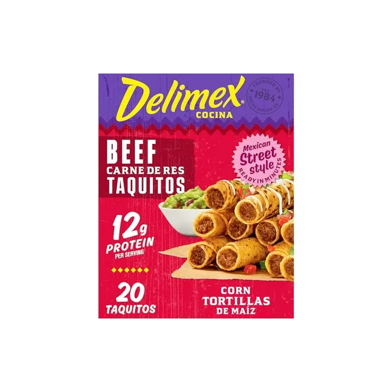Delimex Beef Taquitos Frozen Snacks, 20 ct Box