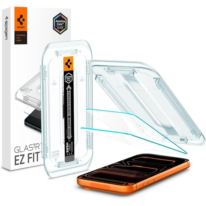 Spigen AluminaCore Tempered Glass Screen Protector [Glas.tR EZ Fit] designed for iPhone 17 Pro Max | iPhone 16 Pro Max [2 Pack] 9H+ Hardness, Aluminum-Enhanced Durability