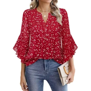 Timeson 3/4 Length Sleeve Womens Tops Dressy Casual Business Work Blouses Chiffon Fall Shirts