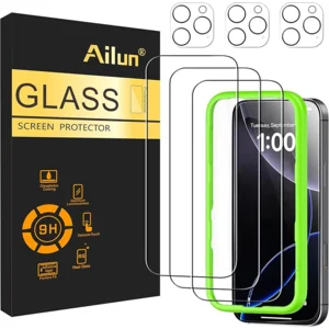 Ailun 3 Pack Screen Protector for iPhone 16 Pro [6.3 inch] + 3 Pack Camera Lens Protector with Installation Frame,Case Friendly Tempered Glass Film,[9H Hardness][Not for iPhone 16e/16/16 Plus/Pro Max]