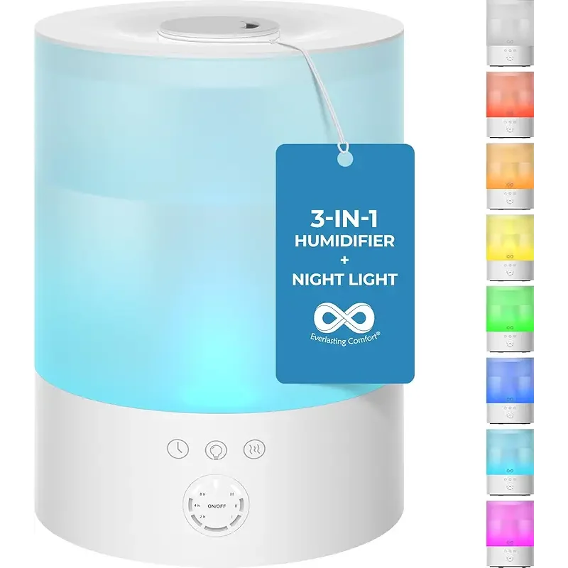 Everlasting Comfort 2.5L Top Fill Humidifiers for Bedroom - Quiet Easy to Fill & Clean, 24HR Runtime, Night Lights, Timer, Ultrasonic Cool Mist Humidifier, Auto Shut-Off, Essential Oil Diffuser