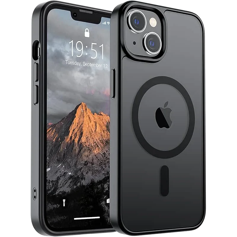 SUPFINE Magnetic for iPhone 14 Case & iPhone 13 Case (Compatible with MagSafe)(Military Grade Drop Protection) Translucent Matte Shockproof Phone Cover,Black