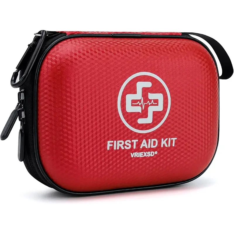 Mini First Aid Kit - 150 Piece Small Waterproof Hard Shell Medical Kit for Home, Car, Travel, Camping, Truck, Hiking, Sports, Office, Vehicle & Outdoor Emergencies- Small First Aid Medical Kit (Red)