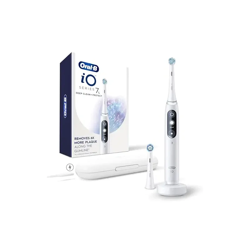 Oral-B iO Deep Clean + Protect Rechargeable Electric Toothbrush, White with a iO Series 7 Toothbrush, 2 Replacement Brush Heads, and a Charging Travel Case