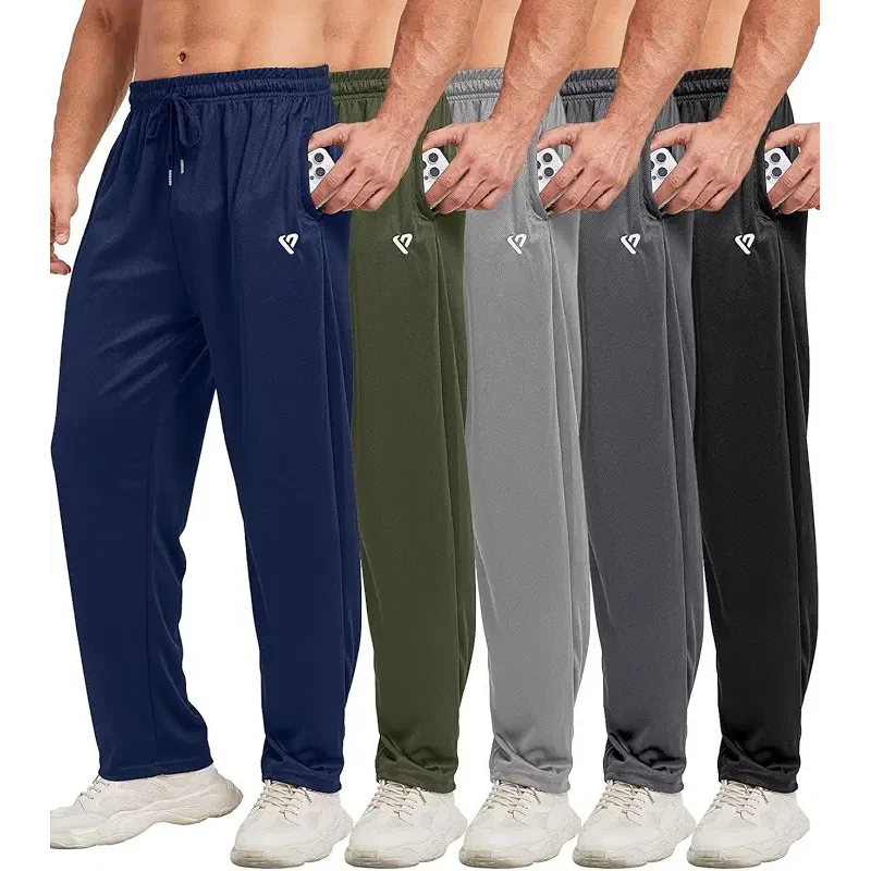 5 Pack Mens Sweatpants Open Bottom Joggers for Men with Zip Pockets Loose Fit Mesh Athletic Pants for Running,Casual