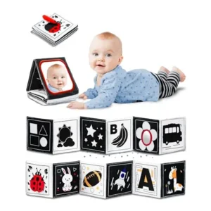 High Contrast Black and White Baby Toys for Newborn 0-6 Months – Contrast Cards & Sensory Baby Book with Mirror – Tummy Time Infant Toys for Visual Stimulation, Early Learning & Brain Development