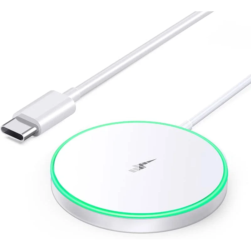 Magnetic Wireless Charger 15W Mag Safe Charger-Fast Charging Pad Compatible with iPhone17/16/15/14/13/12 Series & Airpods 2 3 Pro-LED Mag-Safe Pad with Dual Charging Ports Original Replacement（White）