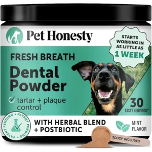 Dog Breath Freshener Dental Powder for Teeth Cleaning Plaque Off, Dental Care for Dogs, Tartar Remover for Teeth with Natural Herbal Blend + Postbiotics (Mint - 30 Servings)