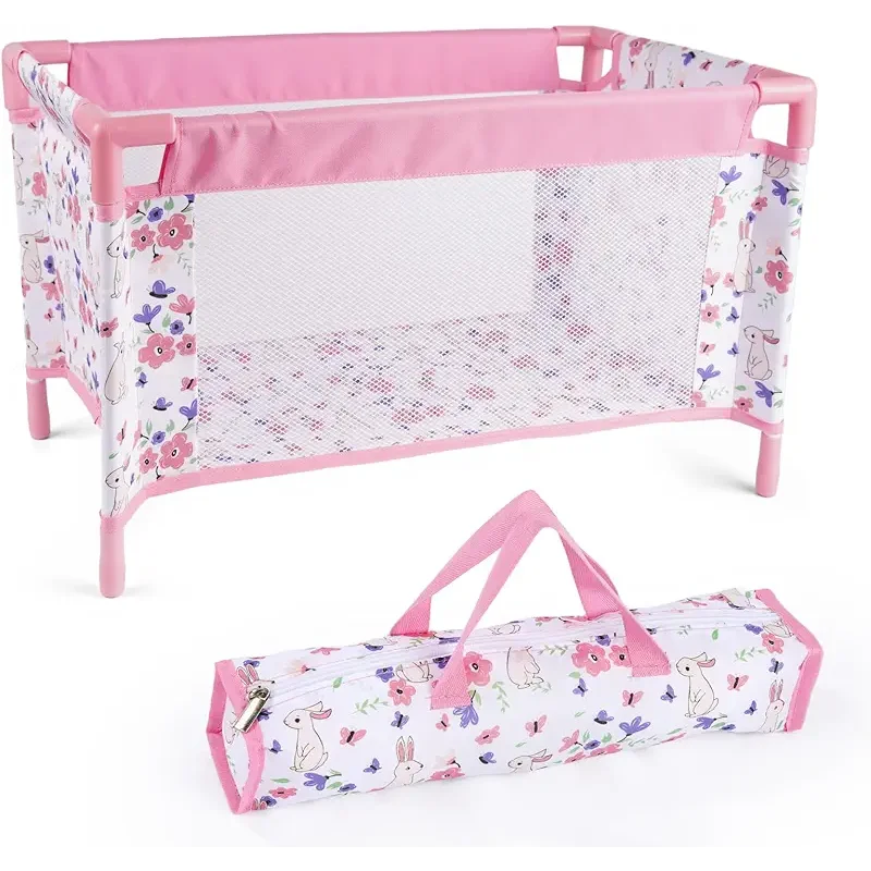 Reborn Baby Dolls Crib, Babys Doll Bed for 18 Inch Baby Dolls, Removable Babys Doll Playpen Toy Crib, Reborn Baby Doll Accessories with Storage Bag, Pack n Play Toy Gift for Kids