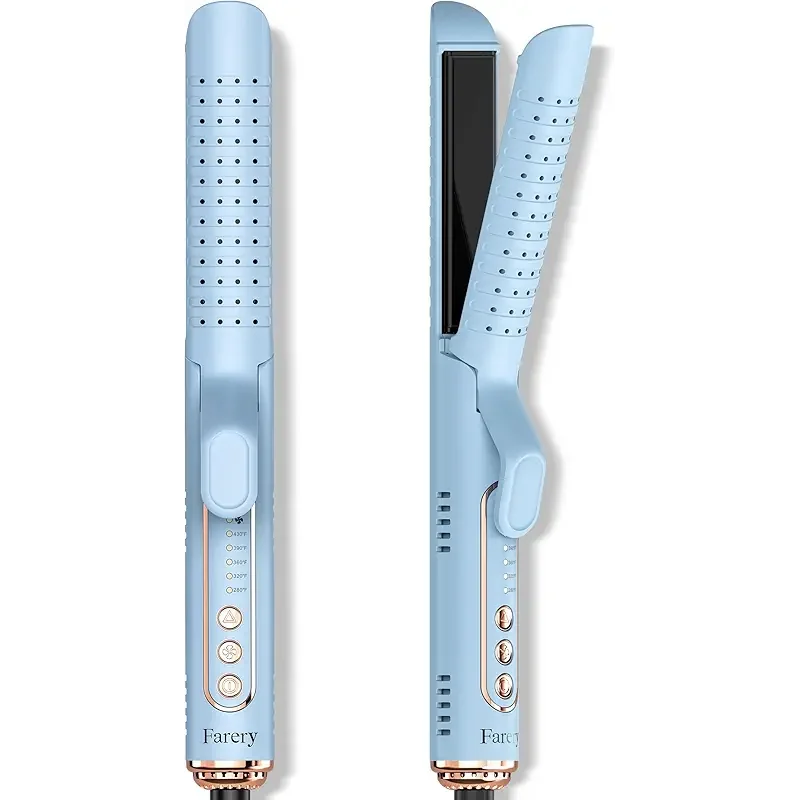 Farery Chill Set Soft-Air Curling Iron: Gentle Soft Air for Quick Styling & Long-Lasting Curls, Lock in Style with Cooling Air Vents, 2-in-1 Hair Straightener & Curler with Upgraded Long Barrel, Blue