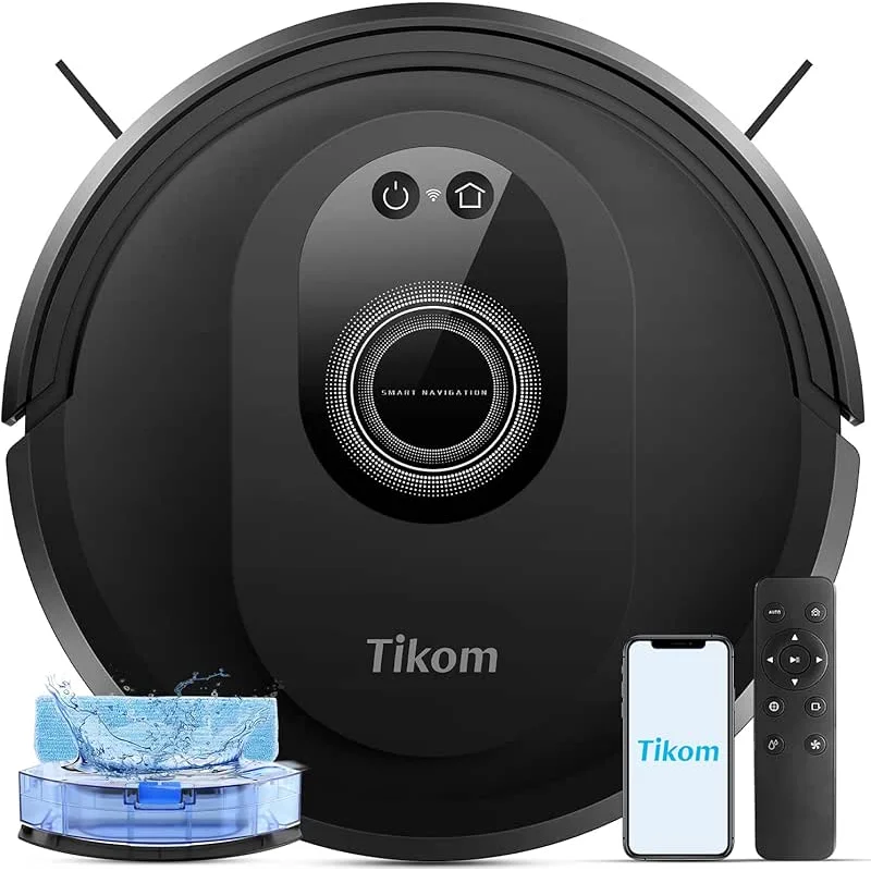 Tikom Robot Vacuum and Mop Combo, 5000Pa Robotic Vacuum Cleaner, 150 Min Max, App & Remote Control, Ideal for Hard Floor, Carpet, Pet Hair, Self-Charge(G8000 Max)