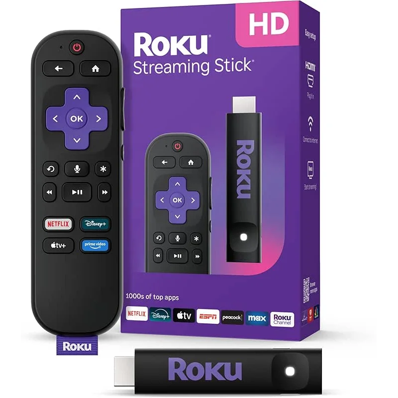 Roku Streaming Stick HD 2025 — HD Streaming Device for TV with Roku Voice Remote, Free & Live TV