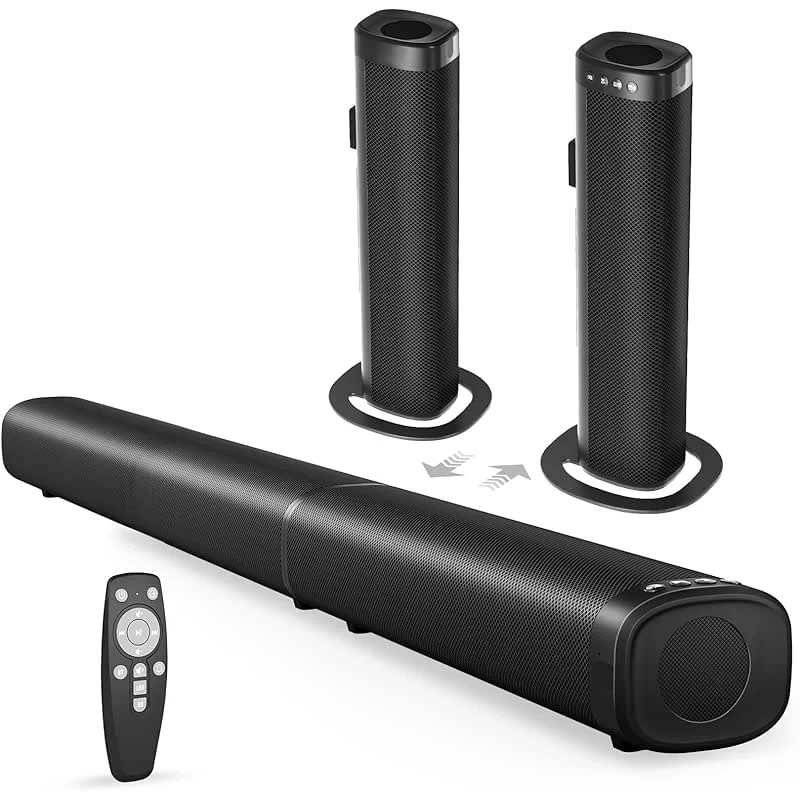 Sound Bar, 100W Sound Bar for Smart TV, Bluetooth 5.3 Soundbar, 2 in 1 Detachable Home Speaker Bass Effect, Home Theater Surround Sound, ARC/Optical/AUX/USB Connections, for TV/PC/Projectors