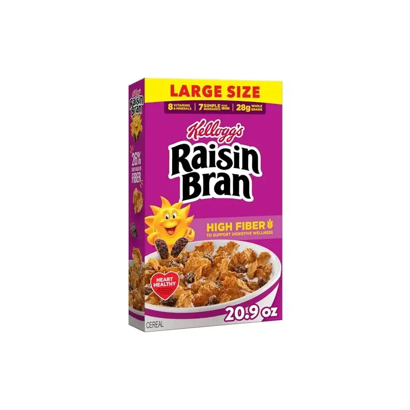 Kellogg’s Raisin Bran Breakfast Cereal, High Fiber, 28g Whole Grain, Large Size, 20.9 oz