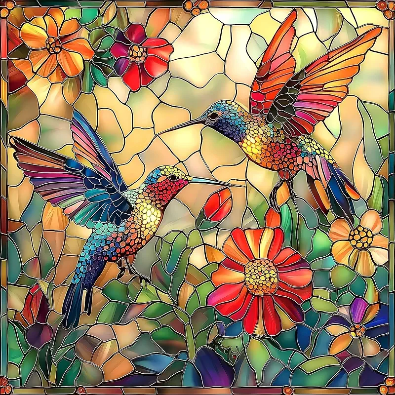 Stained Glass Flower Bird Puzzles for Adults 500 Pieces Colorful Mosaic Hummingbird Jigsaw Puzzles 500 Pieces with Letters on Back Hard Impossible Difficult Challenging Family Puzzle (20"X20")