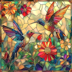 Stained Glass Flower Bird Puzzles for Adults 500 Pieces Colorful Mosaic Hummingbird Jigsaw Puzzles 500 Pieces with Letters on Back Hard Impossible Difficult Challenging Family Puzzle (20"X20")