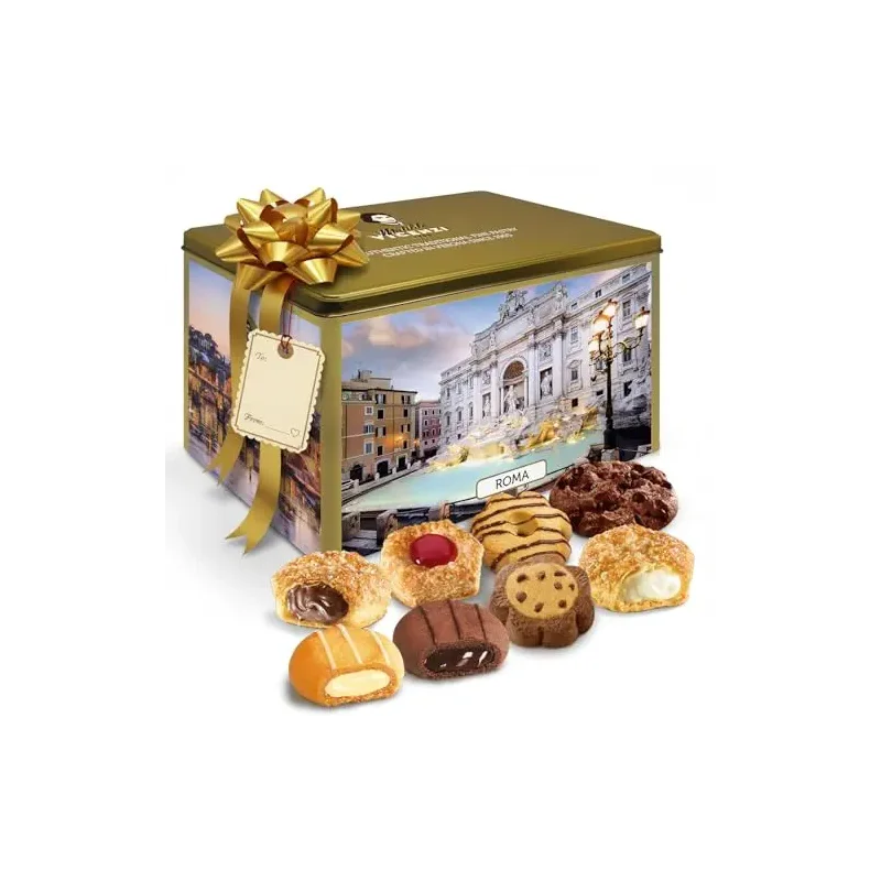 Matilde Vicenzi Roma Cookie Gift Tin - Italian Pastries & Cookies in Individually Wrapped Trays - Gourmet Gifts For Thanksgiving, Holidays, Corporate - Assorted Cookies in Italian Design Tin 32.5oz (920g)